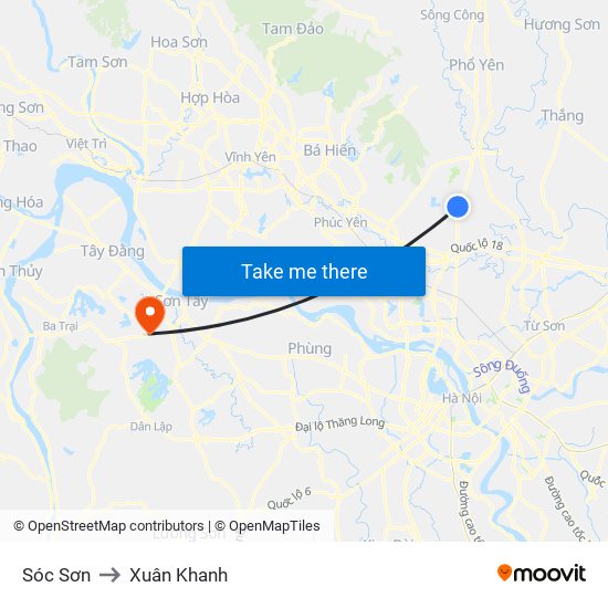 Sóc Sơn to Xuân Khanh map
