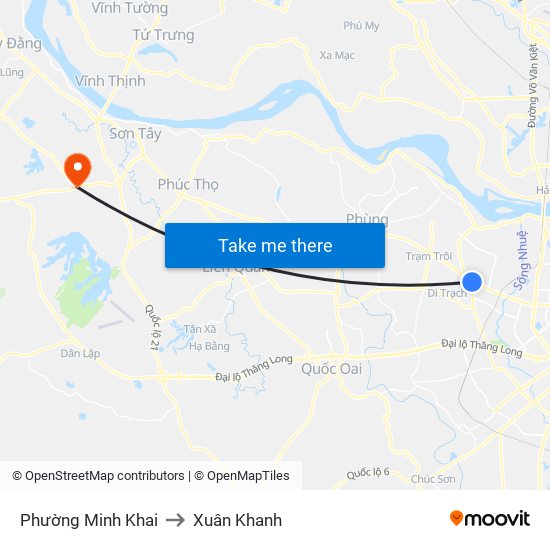 Phường Minh Khai to Xuân Khanh map