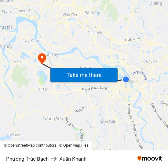 Phường Trúc Bạch to Xuân Khanh map