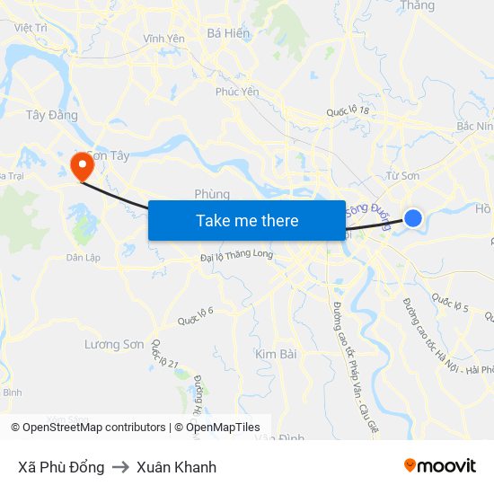 Xã Phù Đổng to Xuân Khanh map