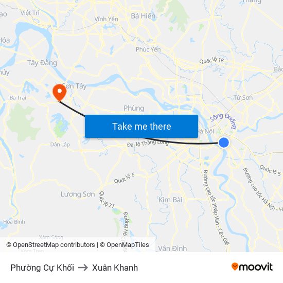 Phường Cự Khối to Xuân Khanh map