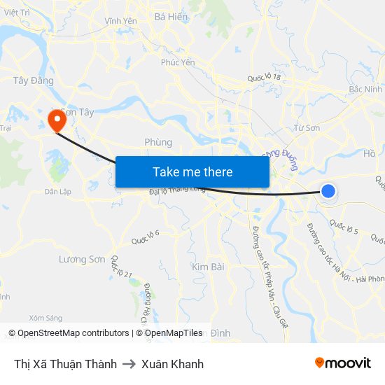 Thị Xã Thuận Thành to Xuân Khanh map