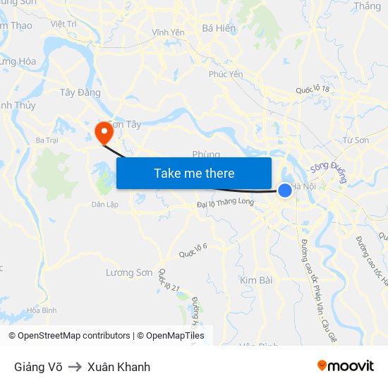 Giảng Võ to Xuân Khanh map