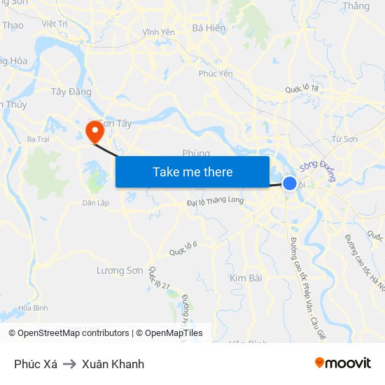 Phúc Xá to Xuân Khanh map