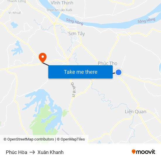 Phúc Hòa to Xuân Khanh map