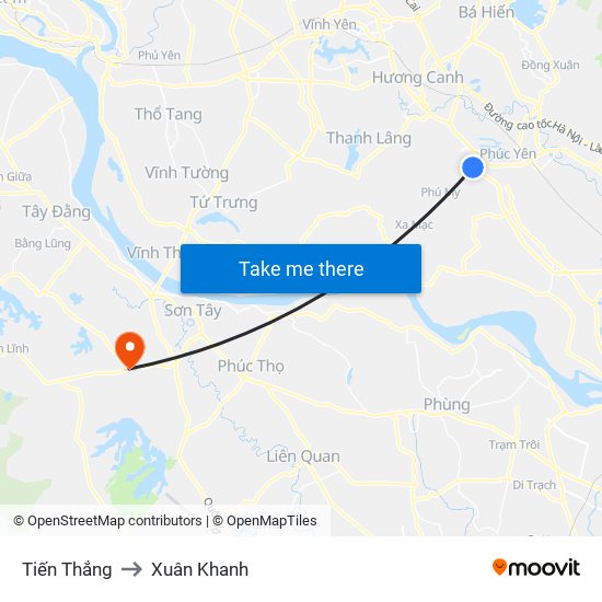 Tiến Thắng to Xuân Khanh map