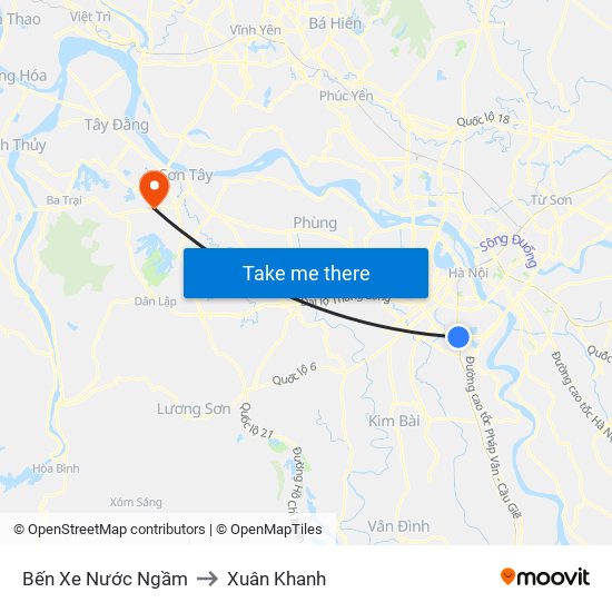 Bến Xe Nước Ngầm to Xuân Khanh map