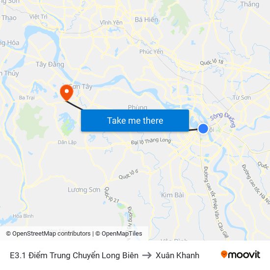 E3.1 Điểm Trung Chuyển Long Biên to Xuân Khanh map