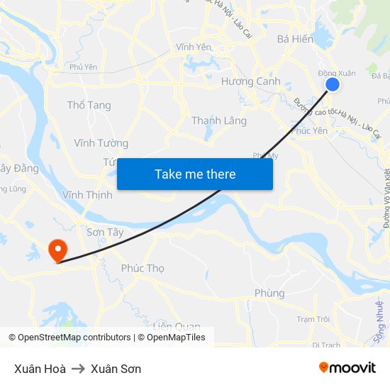 Xuân Hoà to Xuân Sơn map