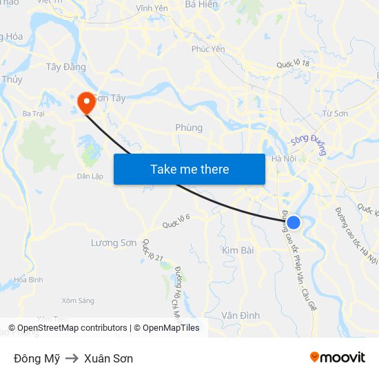 Đông Mỹ to Xuân Sơn map