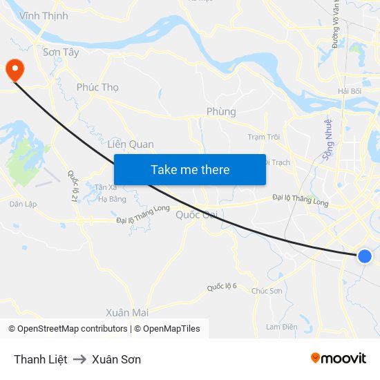 Thanh Liệt to Xuân Sơn map