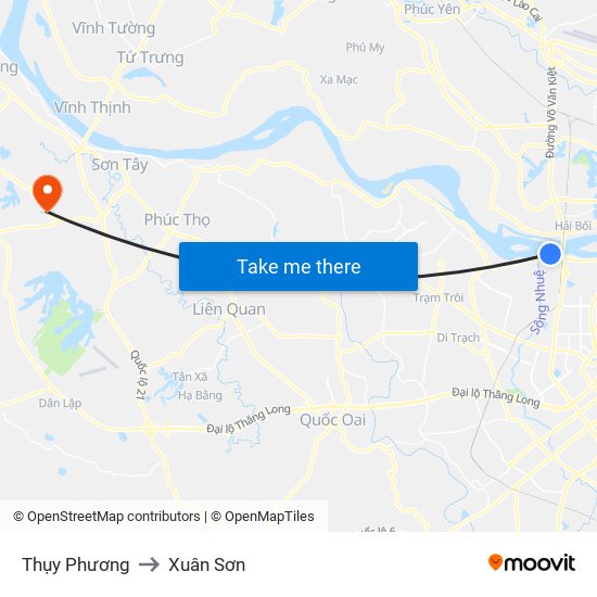 Thụy Phương to Xuân Sơn map