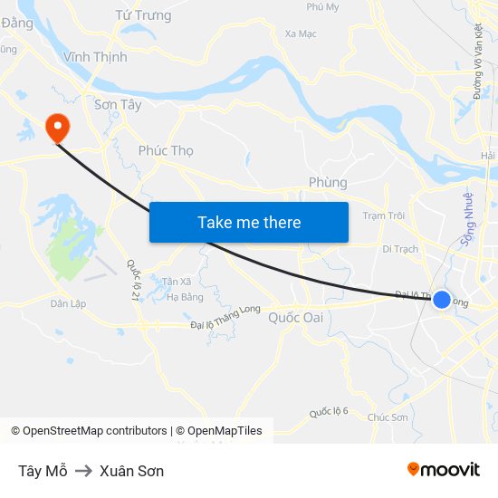 Tây Mỗ to Xuân Sơn map