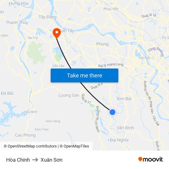 Hòa Chính to Xuân Sơn map