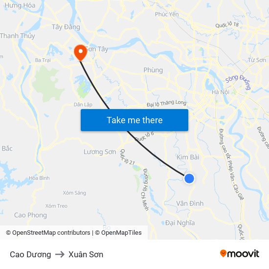 Cao Dương to Xuân Sơn map