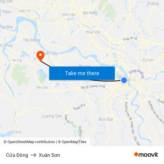 Cửa Đông to Xuân Sơn map