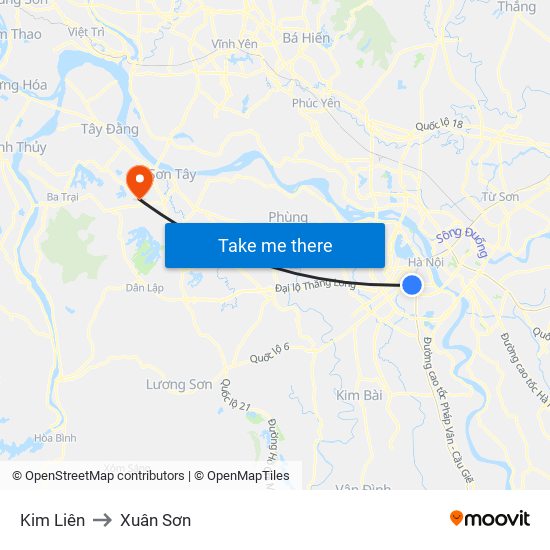 Kim Liên to Xuân Sơn map