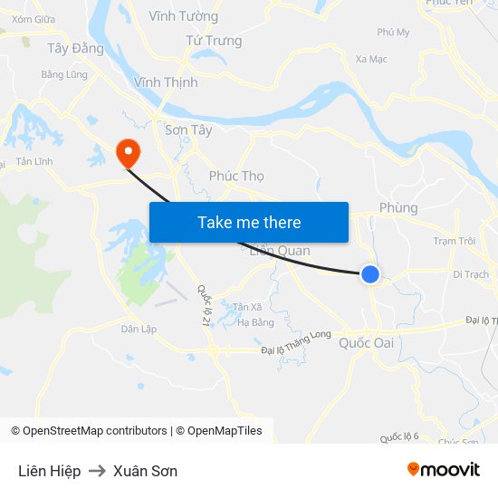 Liên Hiệp to Xuân Sơn map