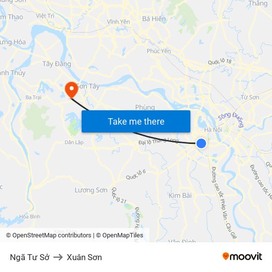 Ngã Tư Sở to Xuân Sơn map