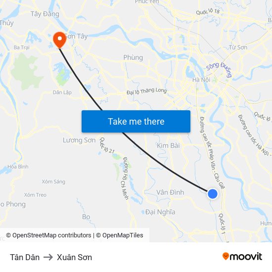 Tân Dân to Xuân Sơn map