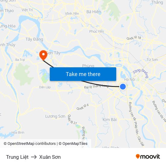 Trung Liệt to Xuân Sơn map