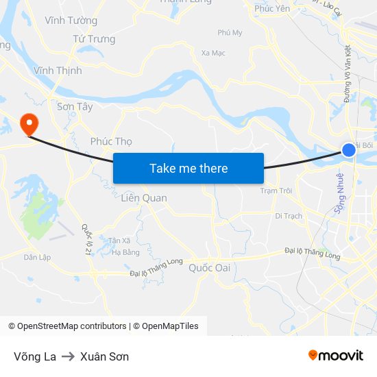 Võng La to Xuân Sơn map