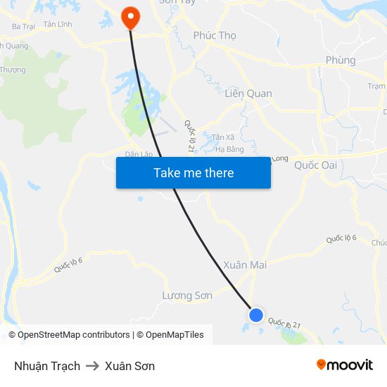 Nhuận Trạch to Xuân Sơn map