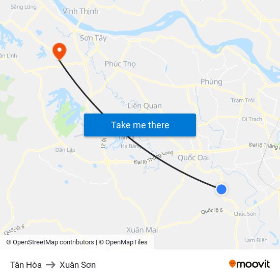 Tân Hòa to Xuân Sơn map