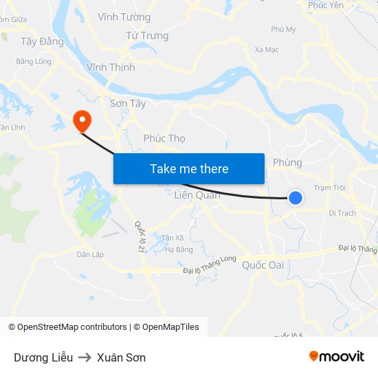 Dương Liễu to Xuân Sơn map