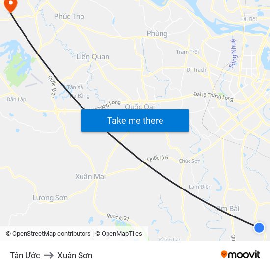 Tân Ước to Xuân Sơn map