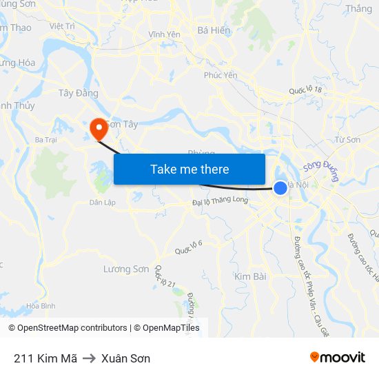 211 Kim Mã to Xuân Sơn map