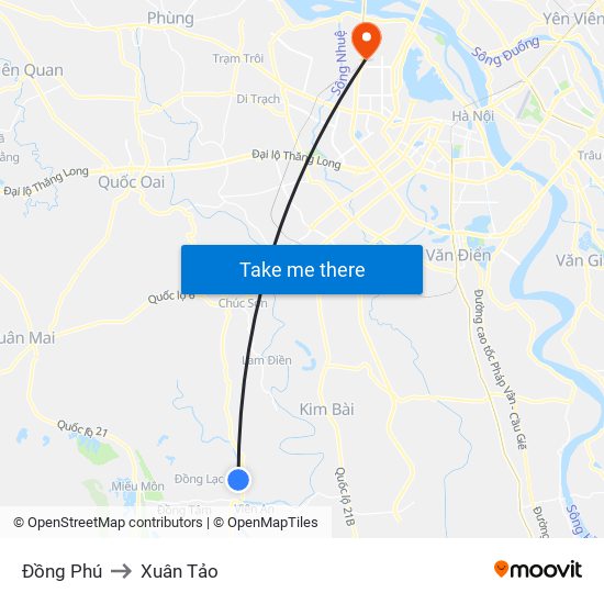 Đồng Phú to Xuân Tảo map