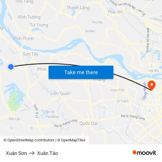 Xuân Sơn to Xuân Tảo map