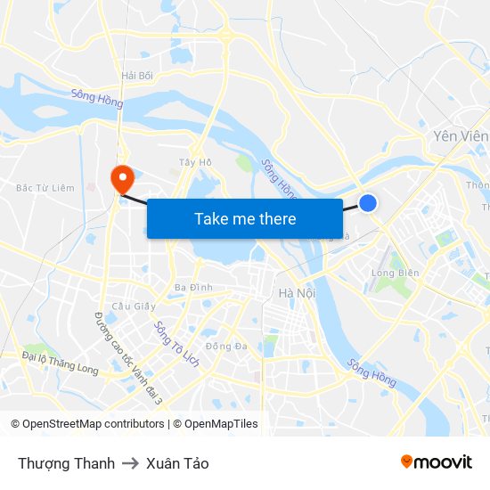 Thượng Thanh to Xuân Tảo map