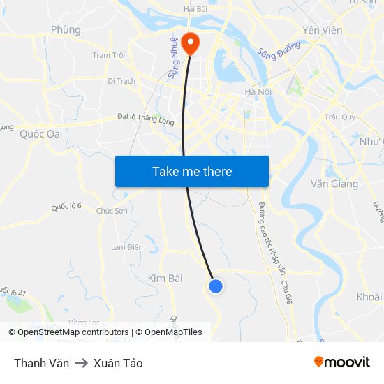Thanh Văn to Xuân Tảo map