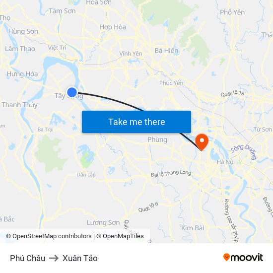 Phú Châu to Xuân Tảo map