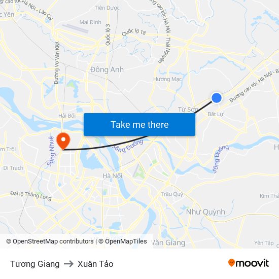 Tương Giang to Xuân Tảo map