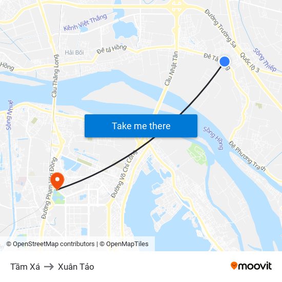 Tầm Xá to Xuân Tảo map