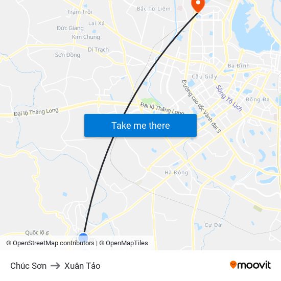 Chúc Sơn to Xuân Tảo map