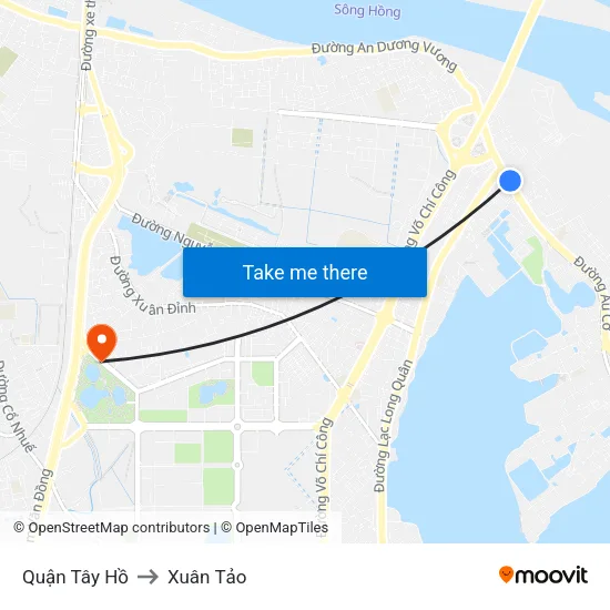 Quận Tây Hồ to Xuân Tảo map