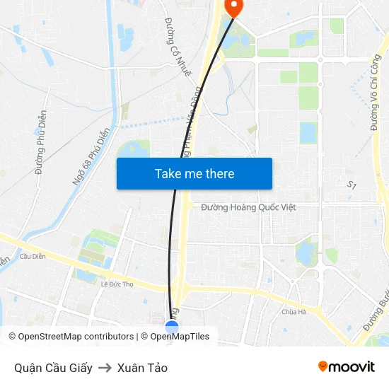 Quận Cầu Giấy to Xuân Tảo map