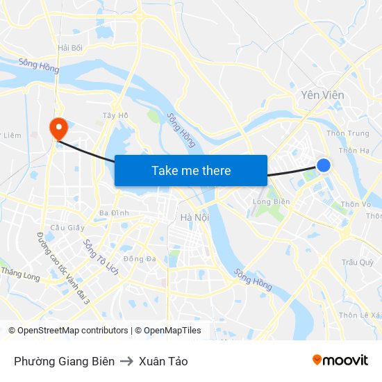 Phường Giang Biên to Xuân Tảo map