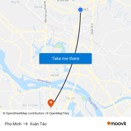 Phú Minh to Xuân Tảo map