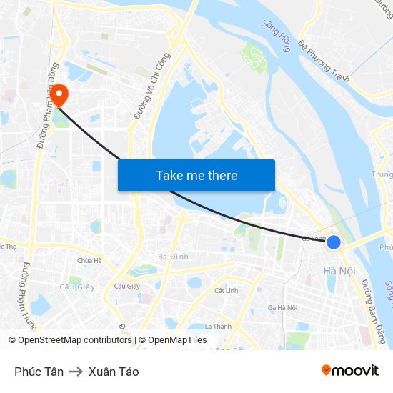 Phúc Tân to Xuân Tảo map