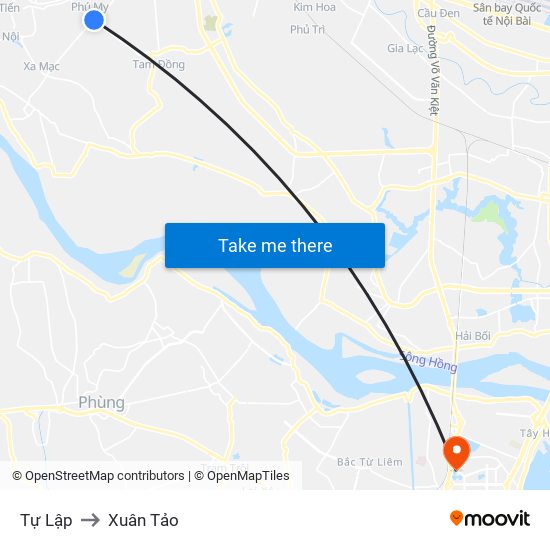 Tự Lập to Xuân Tảo map