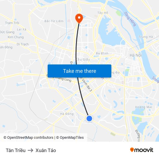 Tân Triều to Xuân Tảo map