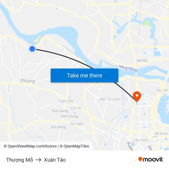 Thượng Mỗ to Xuân Tảo map