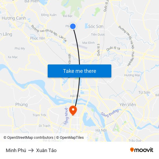 Minh Phú to Xuân Tảo map