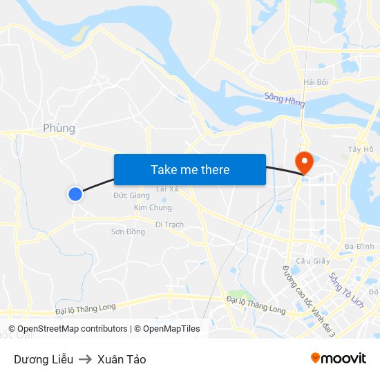 Dương Liễu to Xuân Tảo map