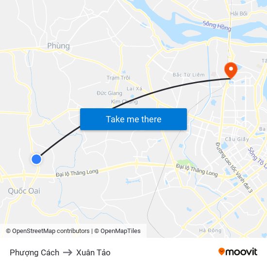 Phượng Cách to Xuân Tảo map